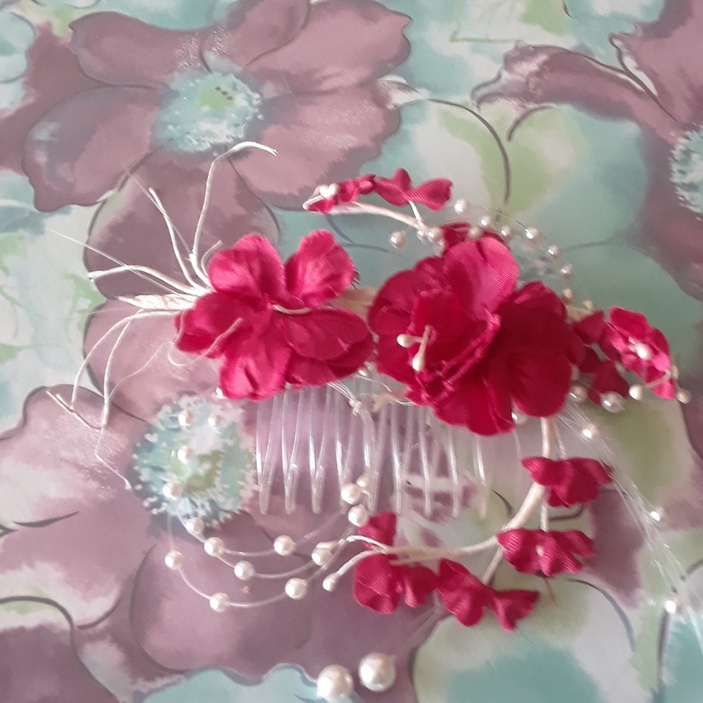 Pink Flower Hair Comb